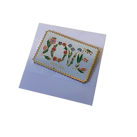 Vintage Floral Love Stamp Pin. - Picture 3 of 5